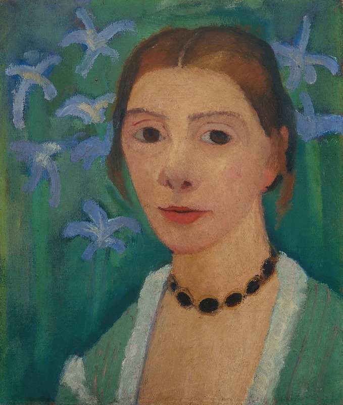 Autoportrait devant un fond vert avec un iris bleu (entre 1900 et 1907)