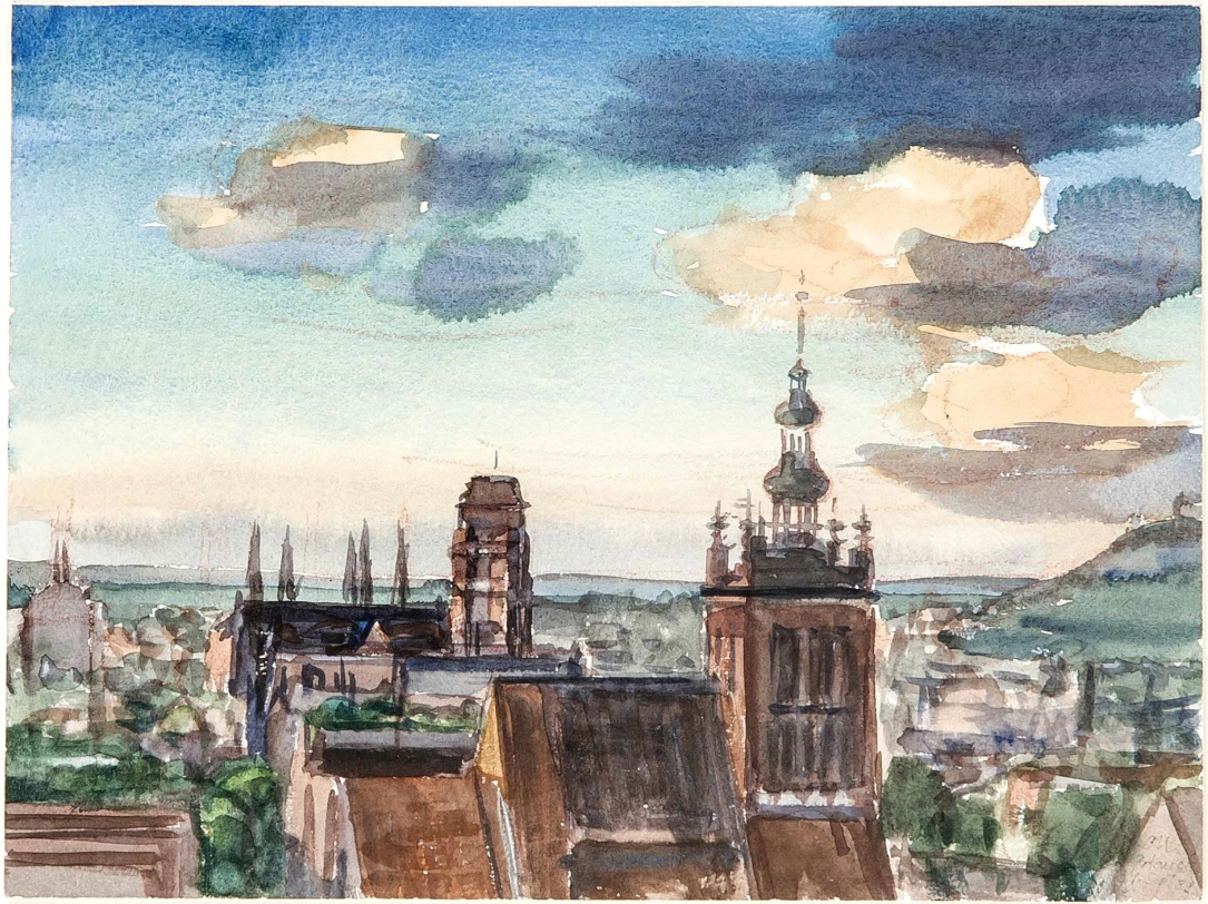 Vue de l'église Sainte-Catherine à Gdansk, 1989