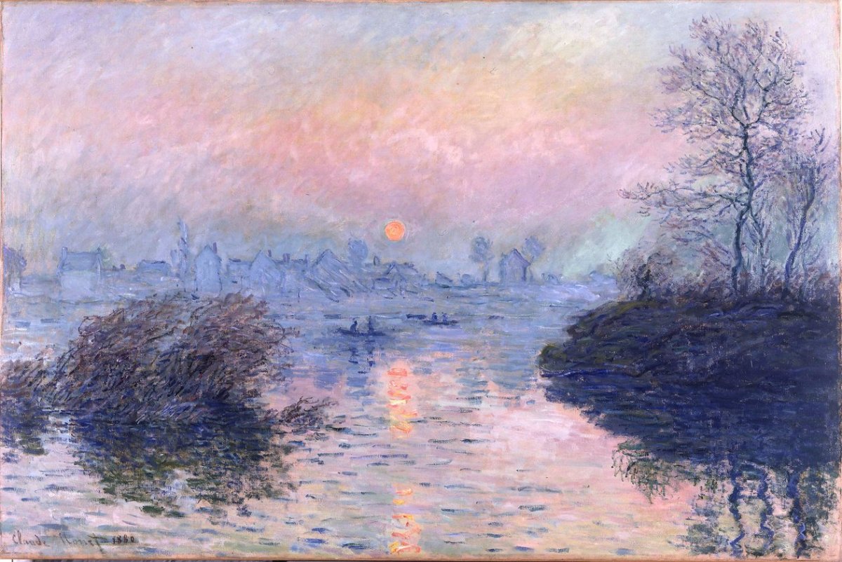Coucher de soleil sur la Seine à Lavacourt, effet hivernal