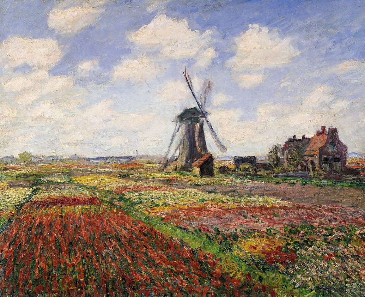 Champs de tulipes et moulin à vent de Rijnsburg, 1886