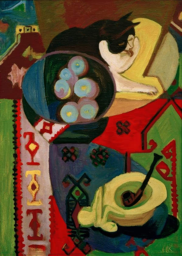 Nature morte avec un chat et une pipe