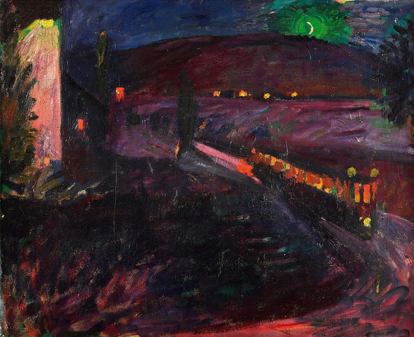 Muttenz de nuit avec le tram, 1923 
