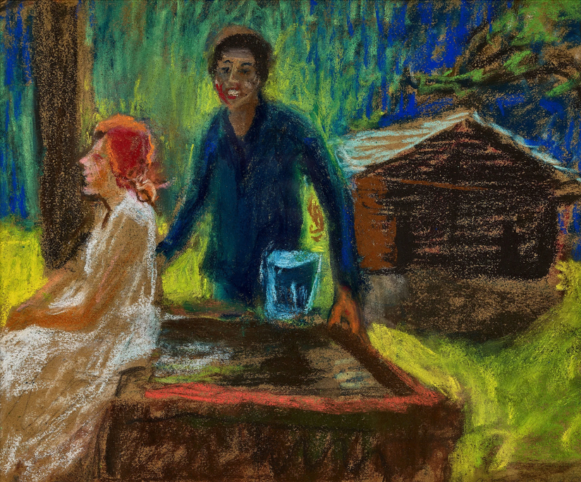 Homme et femme à la fontaine