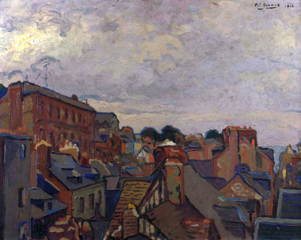 Honfleur, collège et maisons de la rue Gambetta, vus de l'atelier, 1914 