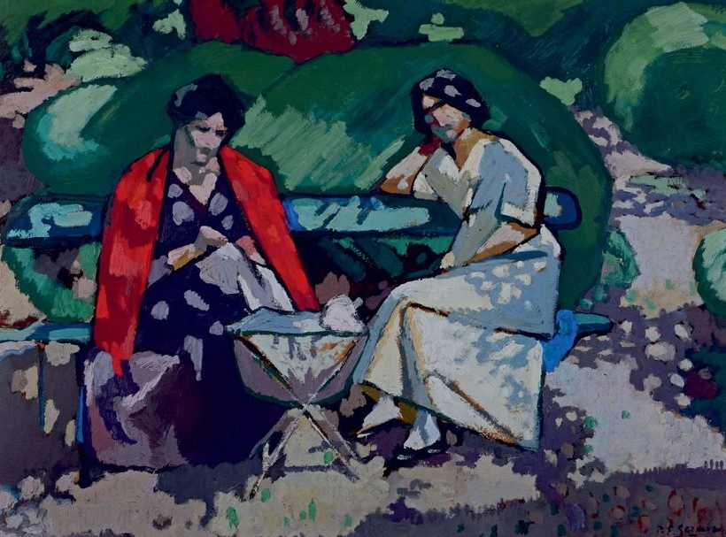  Femmes sur un banc en train de tricoter, 1917