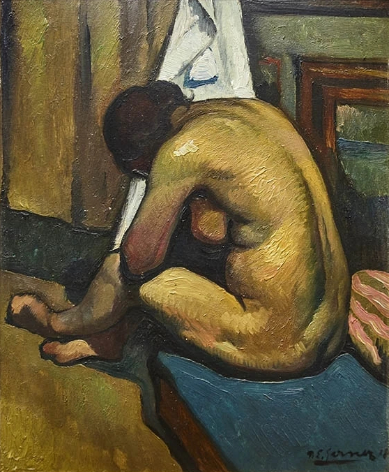  Nu assis de dos, 1918 