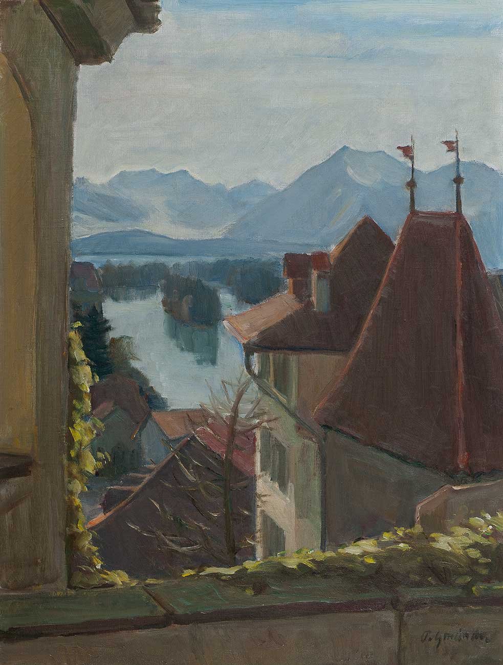Vue sur le bassin de l'Aar depuis l'église de la ville de Thun