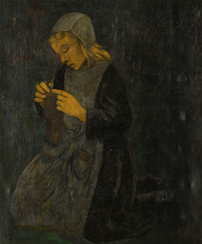 Jeune bretonne tricotant (environ 1896)