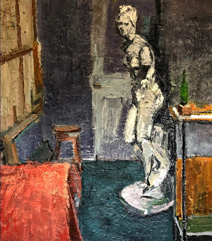 Intérieur de studio - Huile sur toile sur panneau, 86 x 78 cm, 2022