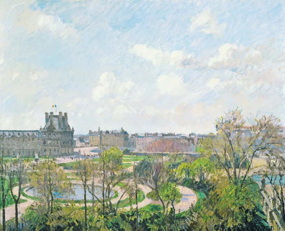 Le Jardin des Tuileries et le pavillon de Flore au matin, printemps 1900