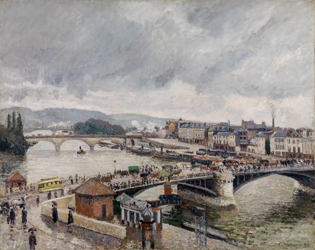 Vue sur le Grand-Pont de Rouen sous la pluie, 1896