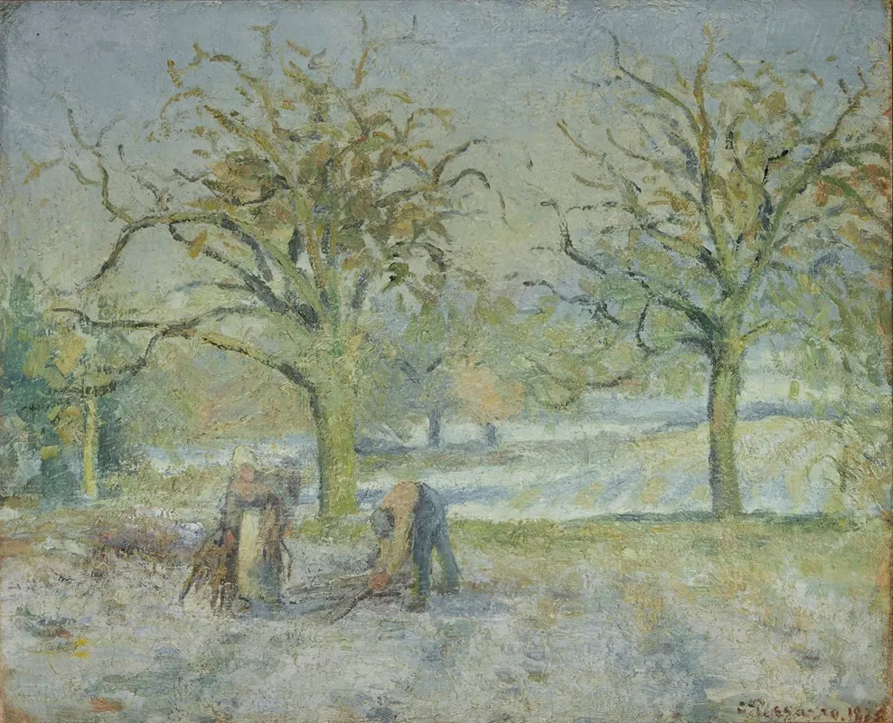 Paysage d'hiver et basse-cour, avec poules et canards, peint entre1876-1877
