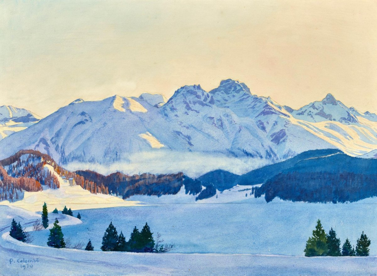 Paysage hivernal de l'Engadine ; aquarelle ; 55x75,5 cm, ,1920