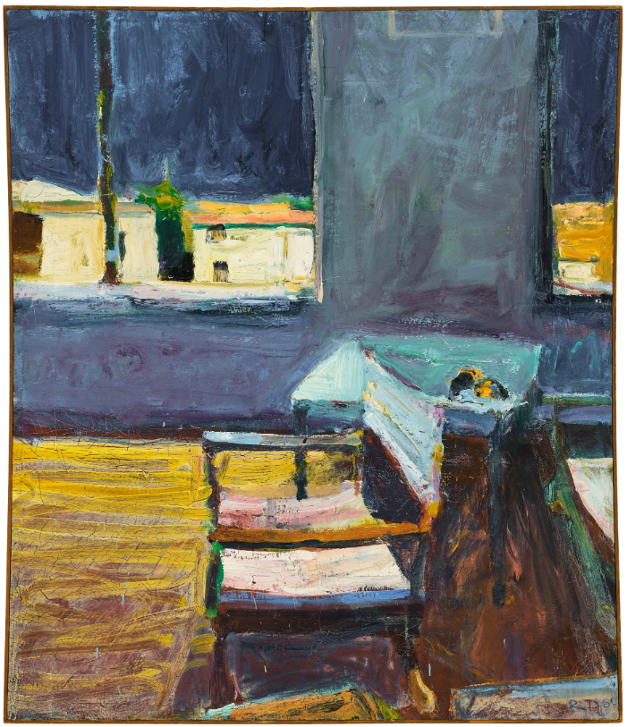   Intérieur avec vue sur des bâtiments blancs, peint en 1960