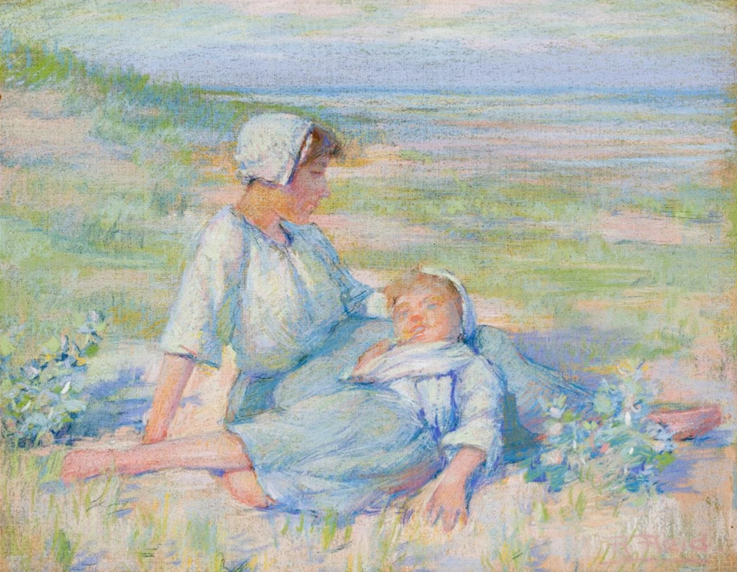 Mère et enfant dans un champ de fleurs