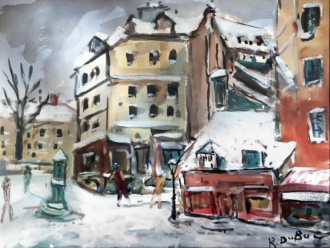 Place et rues de Montmartre sous la neige