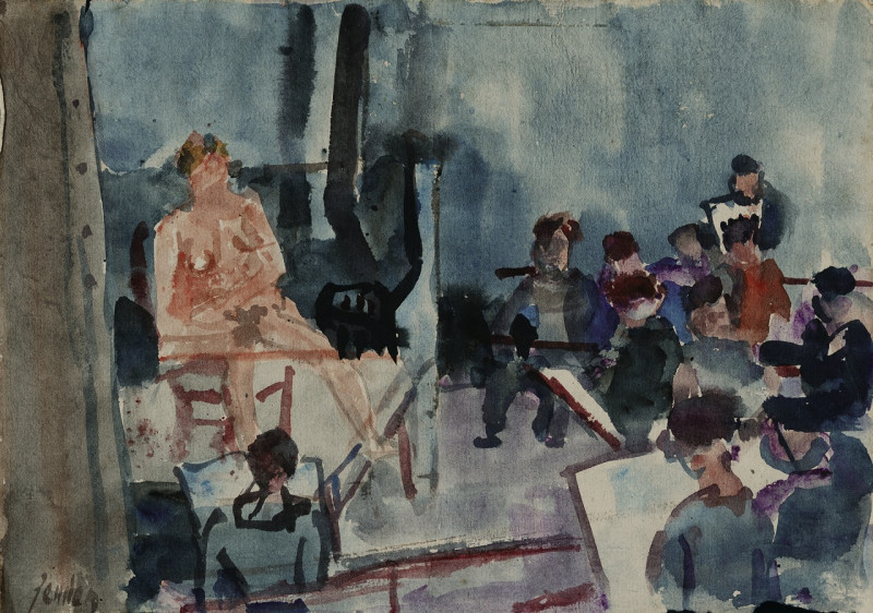 Ecole de peinture, élèves au travail