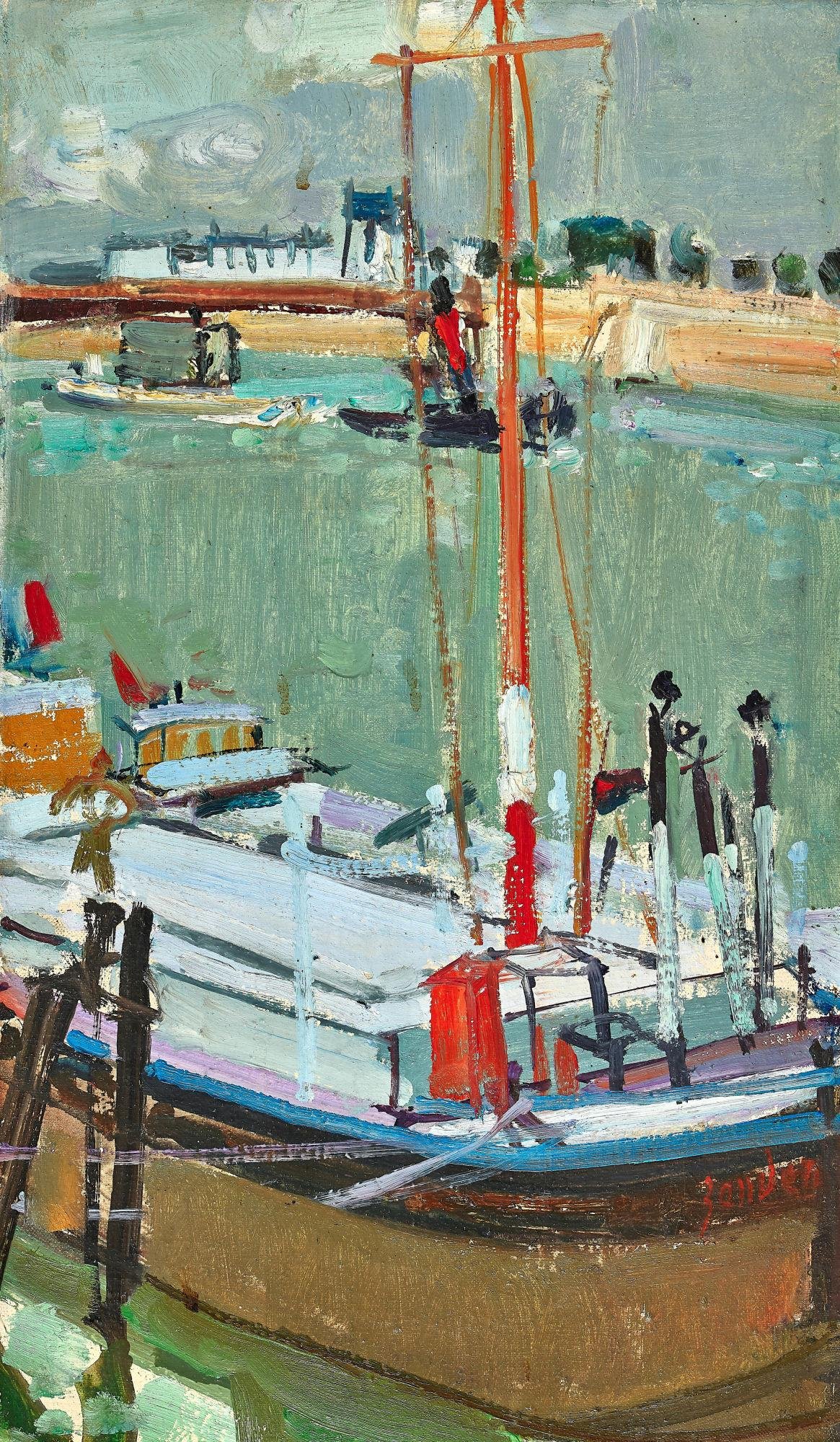 Bateaux sur la Seine, huile sur toile - 27,5 x 46 cm