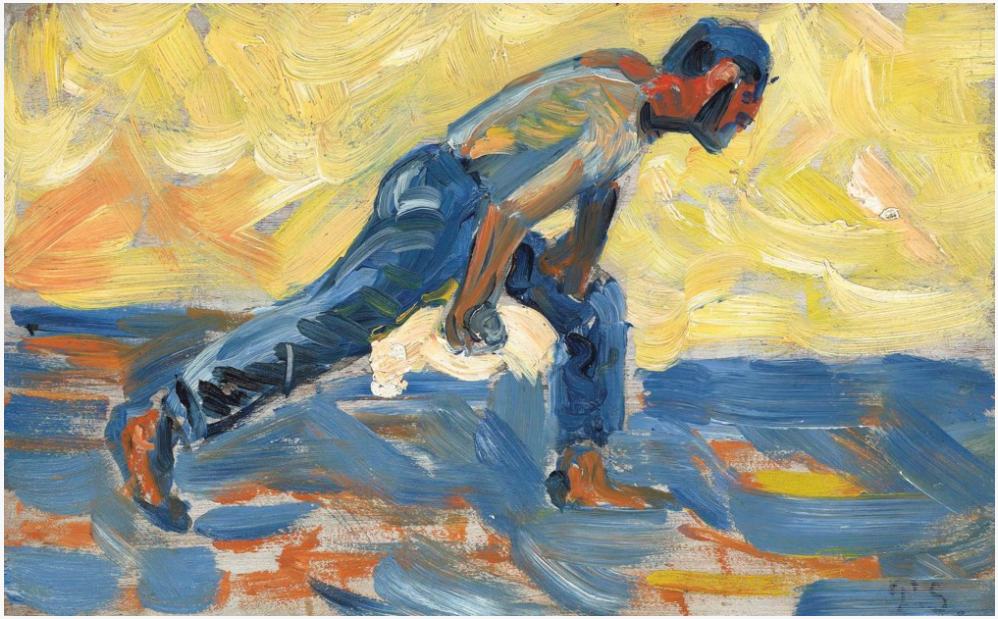 Étude pour 'Au temps d'harmonie' (le joueur de boules penché)