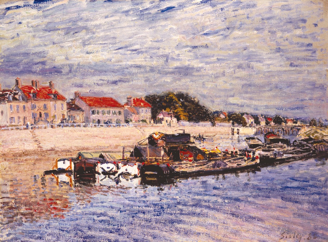 Péniches sur le Loing à Saint-Mammès (1885)