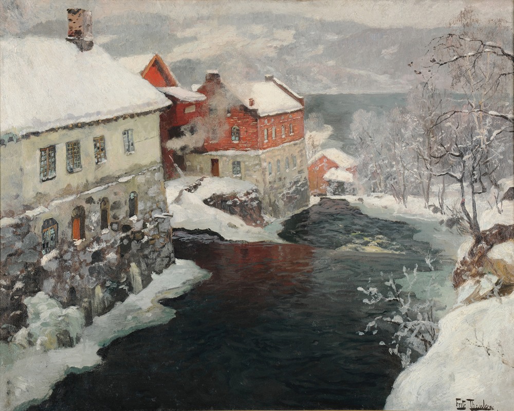 Fabriques en Norvège, les deux moulins sur la rivière Mesma (vers 1905)