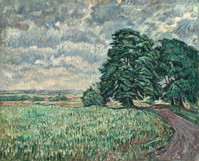 Paysage avec chemin et groupe d'arbres