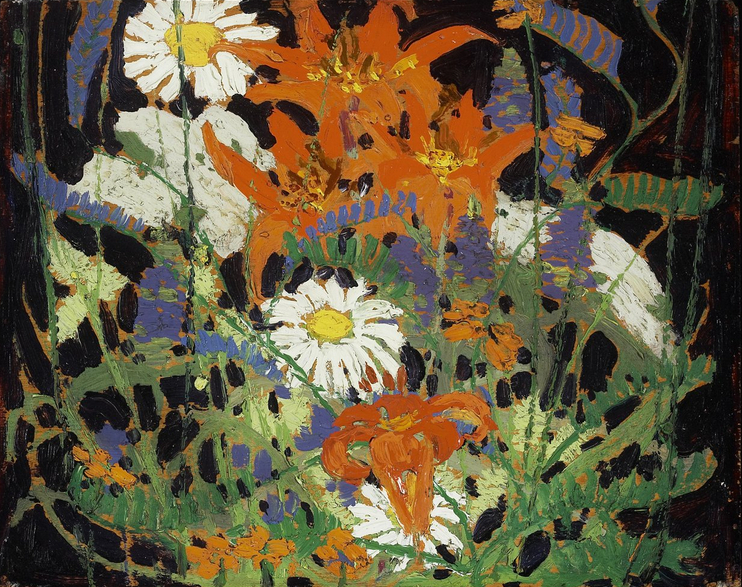 Marguerites, lys de bois et vesce, vers 1916