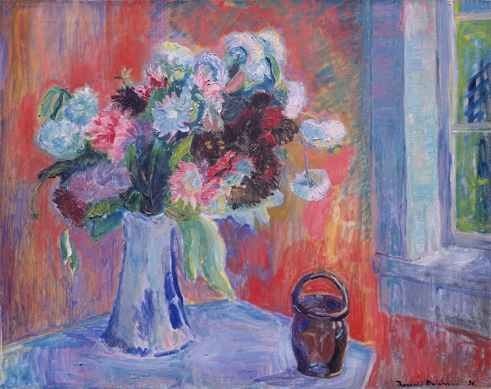 Vase à fleurs dans un intérieur rouge (1930)