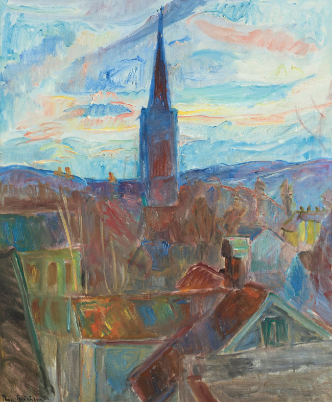 La flèche de l'église à Lillehammer, 1933