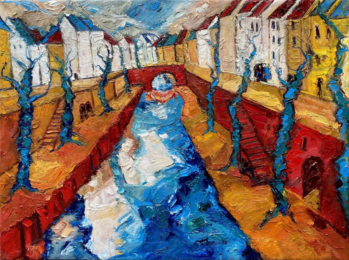 Peinture à l'huile du Nieuwegracht à Utrecht