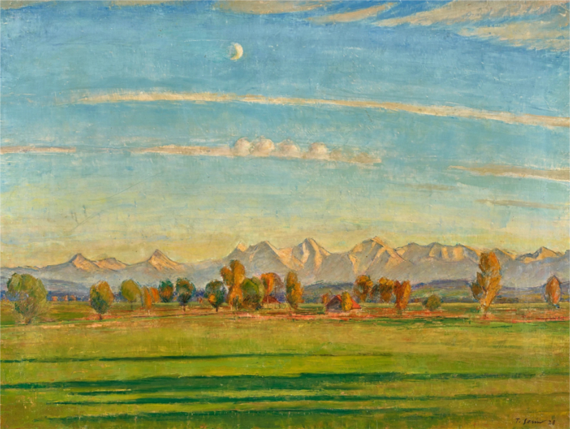 Panorama alpin bernois dans la lumière du soir, 1928