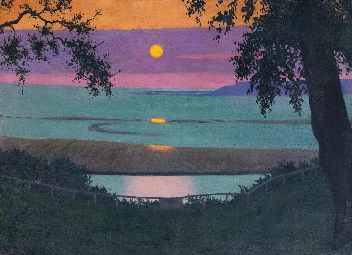 Coucher de soleil à Grace, ciel orange et violet, 1918