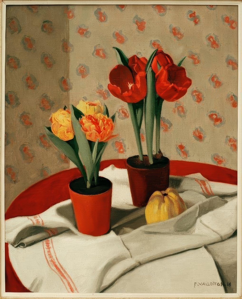 Deux pots de tulipes rouges et jaunes, 1916