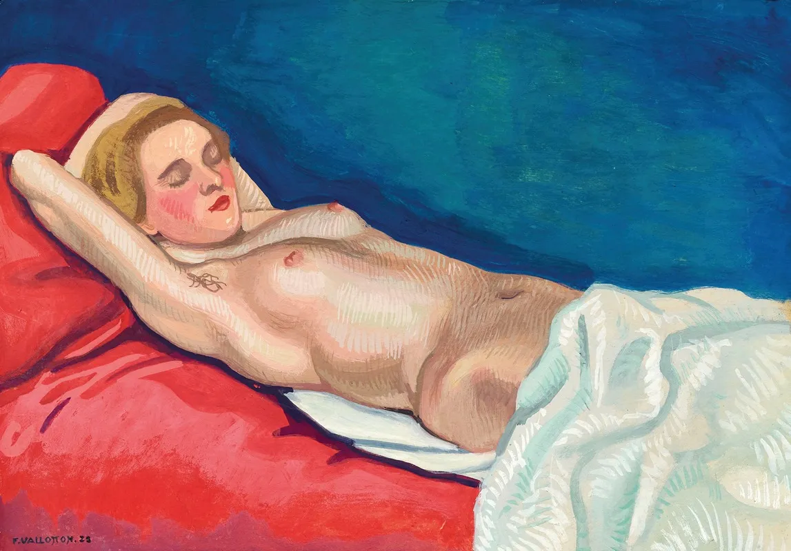 Femme nue couchée sur un canapé rouge (1923)