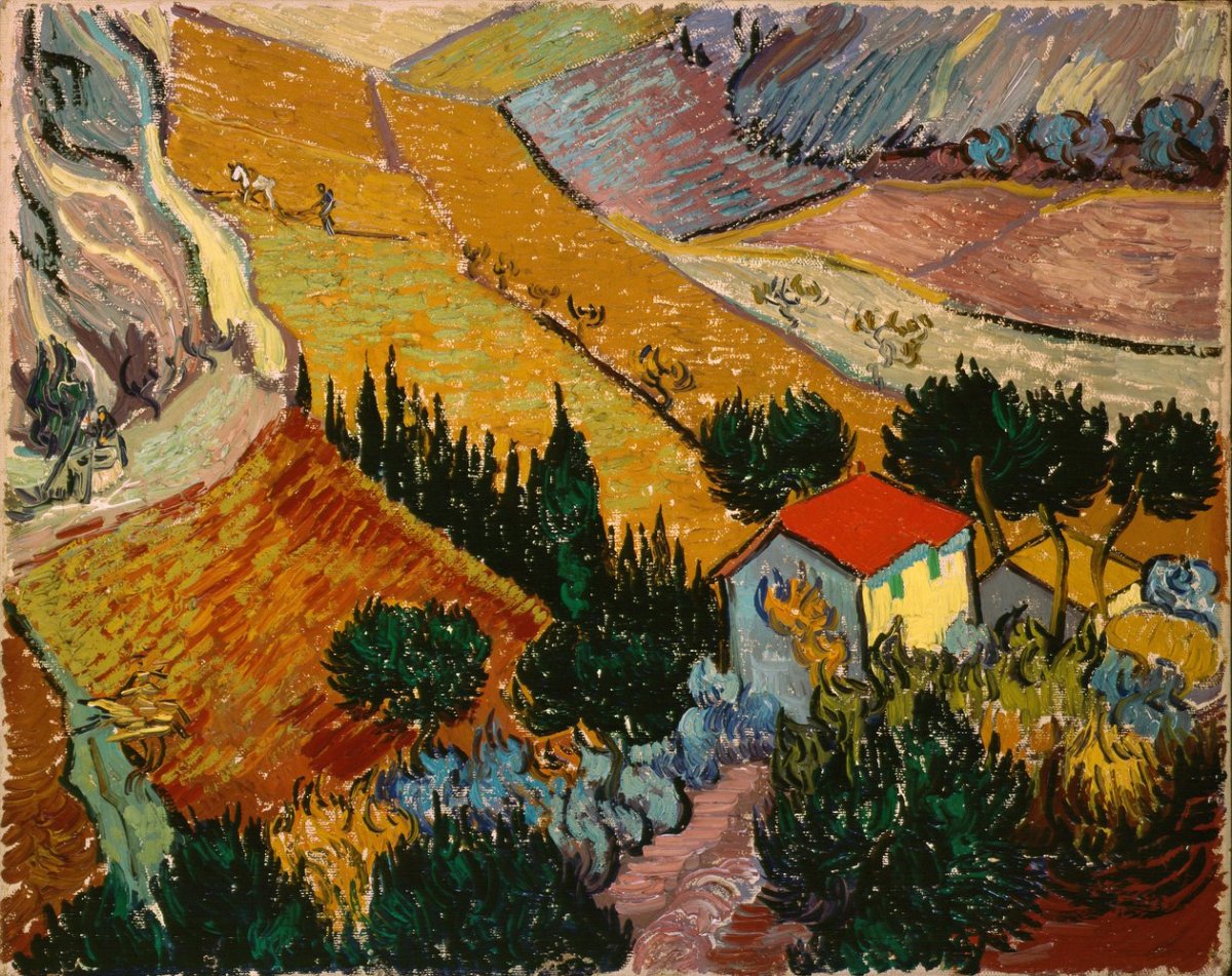 Paysage avec maison et labour
