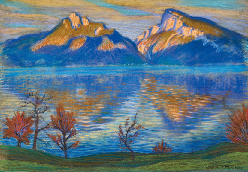 Vue d'automne du lac de Thoune avec la vallée de la Justice, 1919