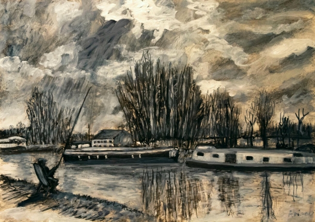 Pêcheur assis au bord de l'eau - réf. CS4323