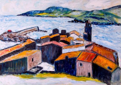 Vue sur Collioure selon Albert Marquet - Huile sur carton, 70 × 50 cm, réf. 12222