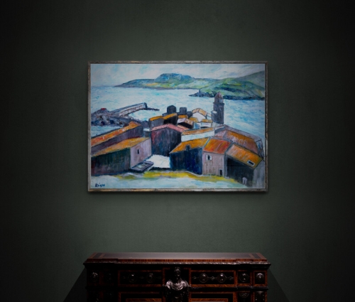 Vue sur Collioure selon Albert Marquet - Huile sur carton, 70 × 50 cm, réf. 12222