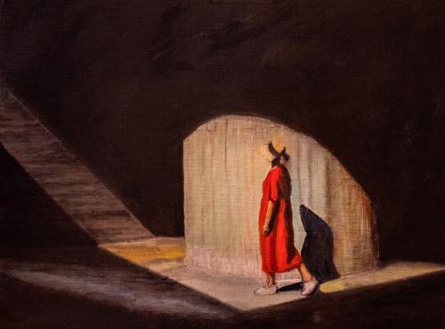 Faisceau de lumière et d&#039;ombre sur robe rouge - Réf. CS11321