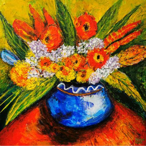 Vase bleu avec fleurs - Réf. CS3321