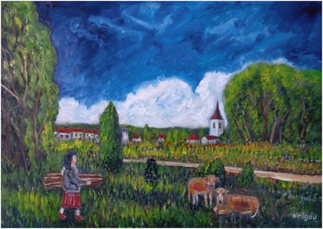 Paysanne ramassant du bois - réf. CS7023